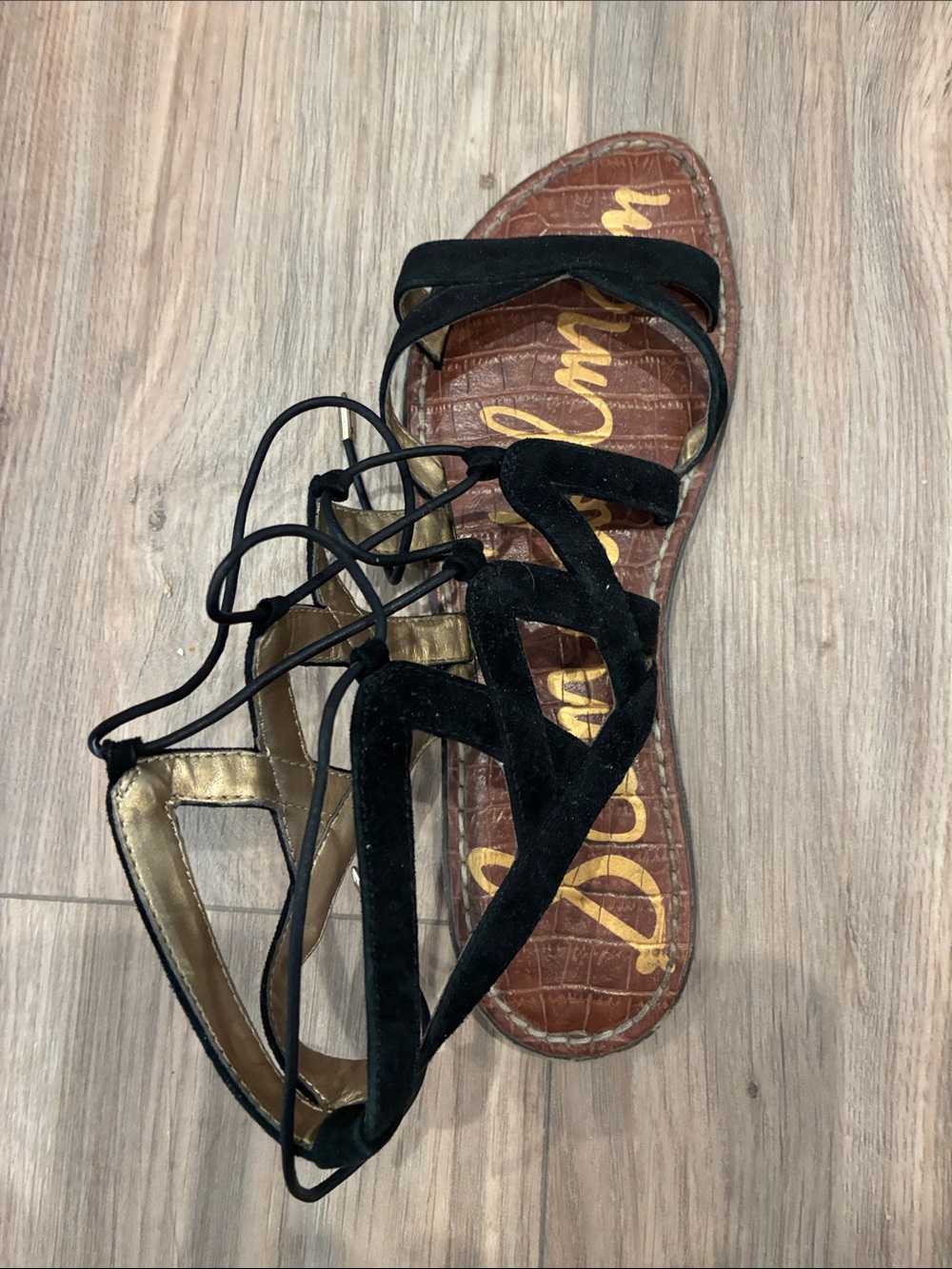 Sam Edelman Black Lace-Up Leather Gladiator Sandals SIZE 8 - Picture 3 of 4